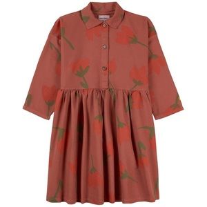 Brown Big Flowers Woven Buttoned dress by Bobo Choses.